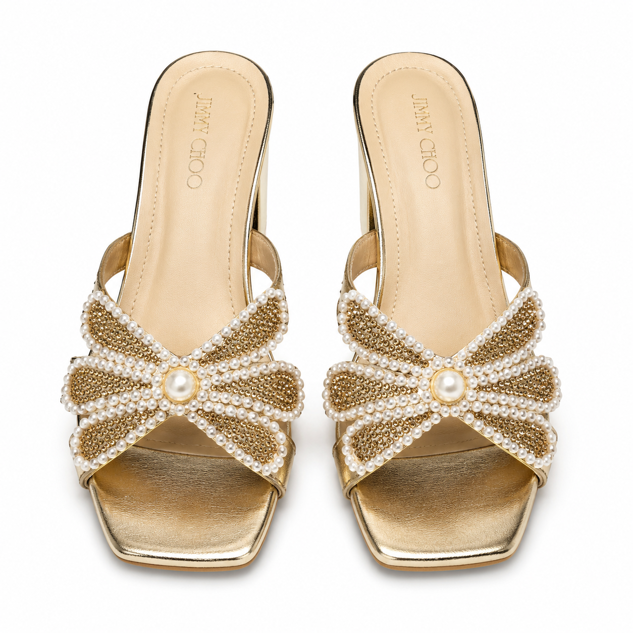 Jimmy Choo Pearl&Crystal Embellished Block Heels