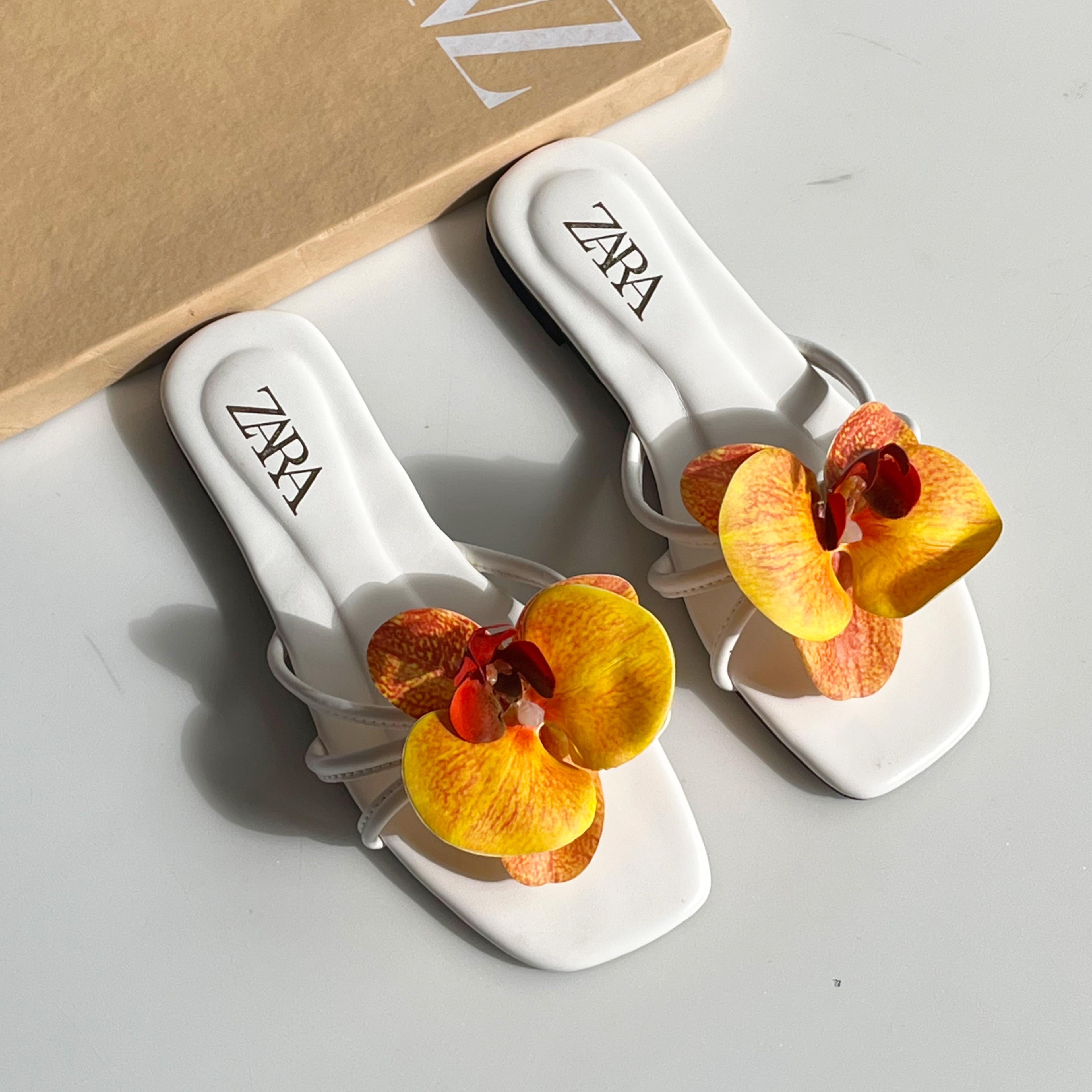 Zara Floral Embellished Square-Toe Flat Slides