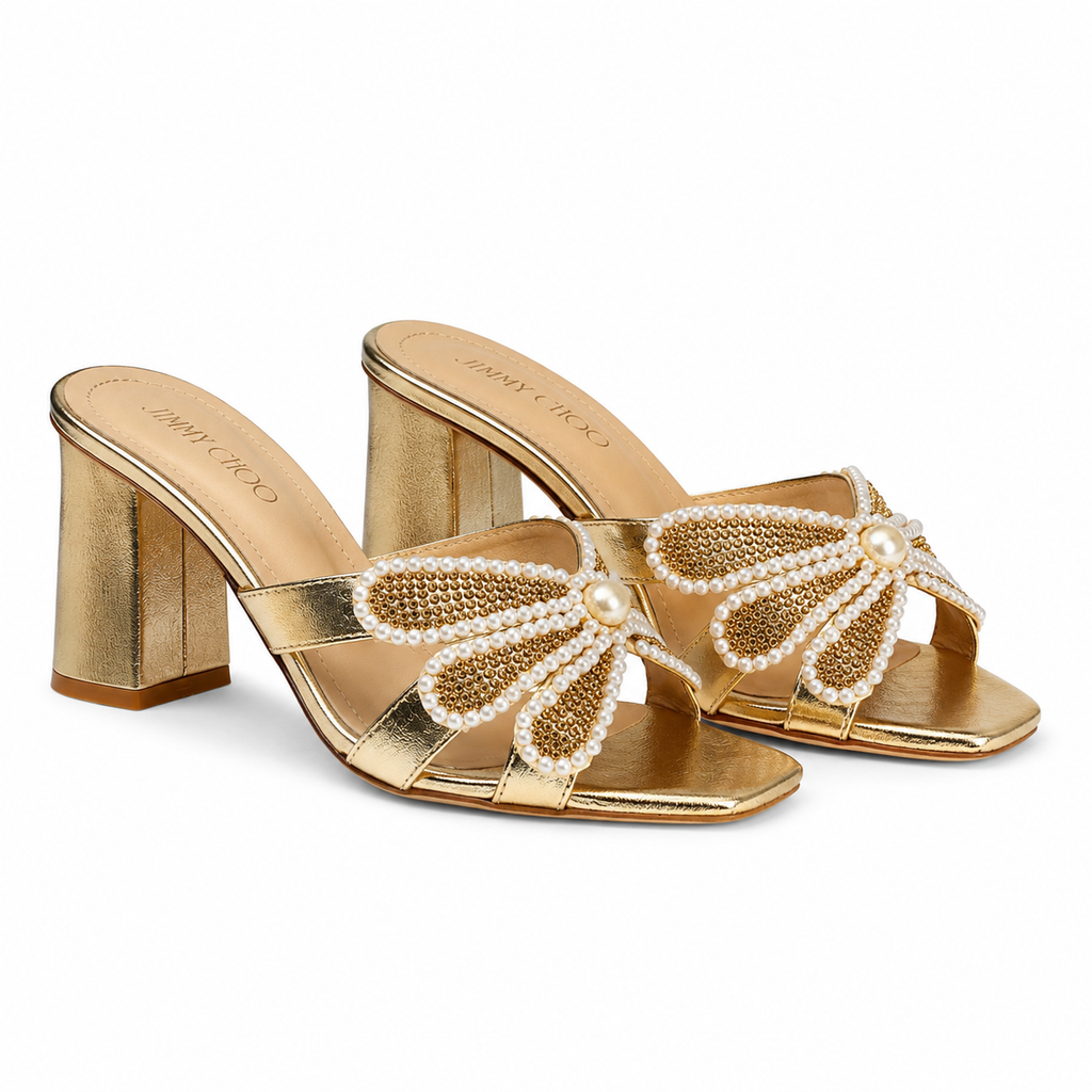 Jimmy Choo Pearl&Crystal Embellished Block Heels