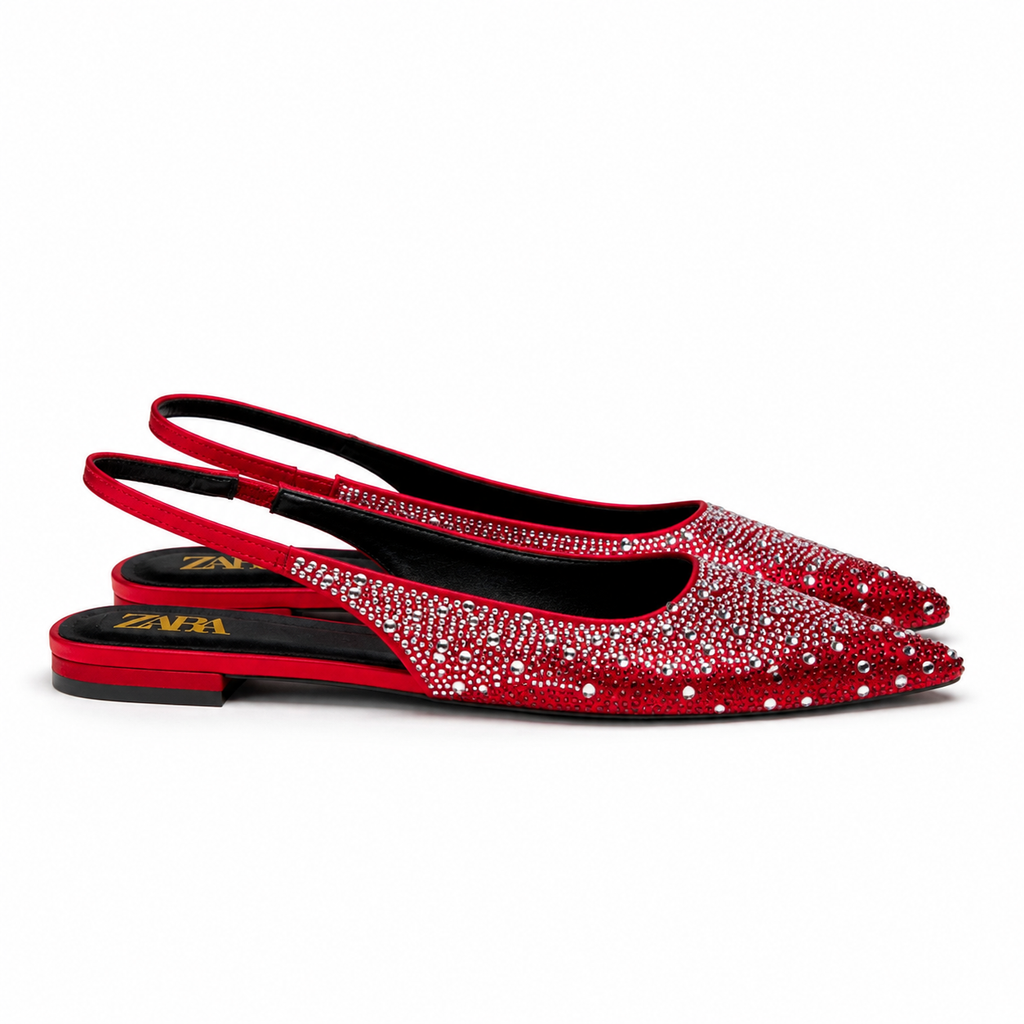 Zara Crystal Embellished Slingback Flats
