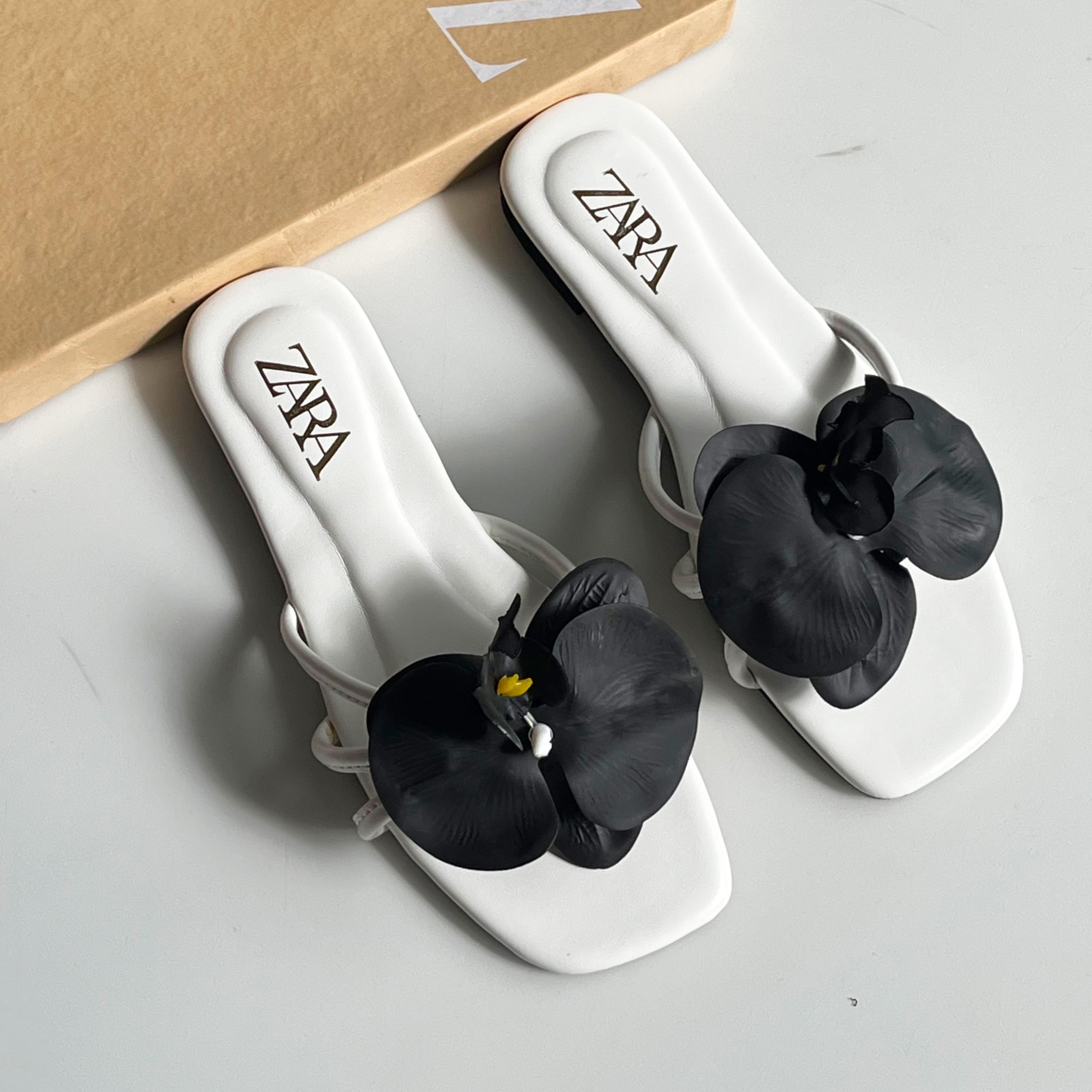 Zara Floral Embellished Square-Toe Flat Slides