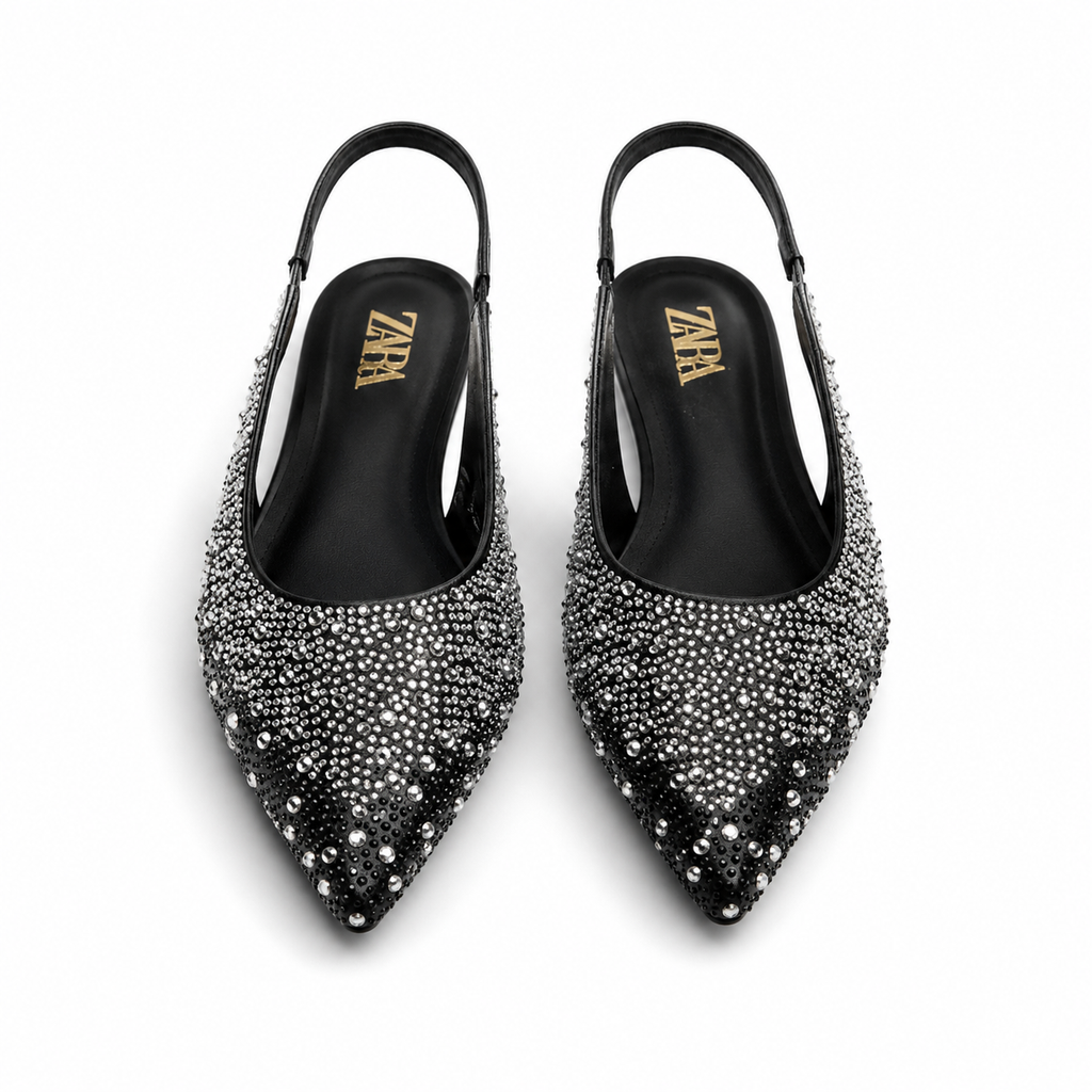 Zara Crystal Embellished Slingback Flats