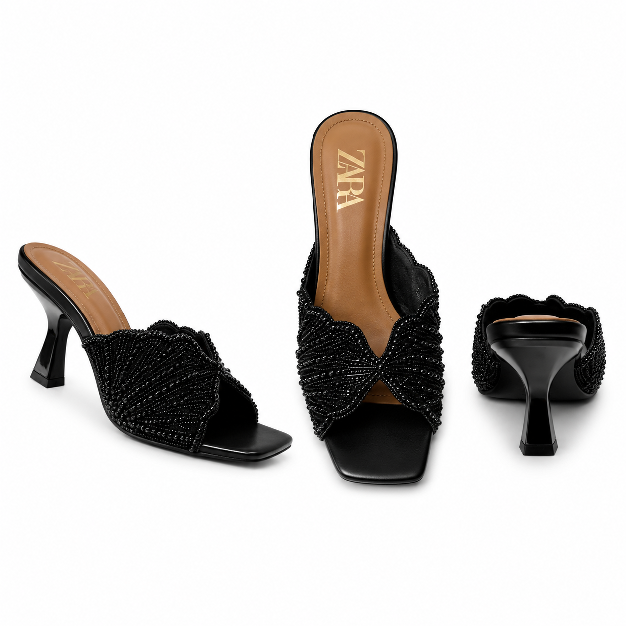 Zara Pearl Embellished Sculpted Heel Sandals