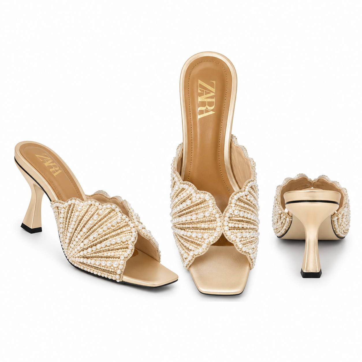 Pearl Embellished Sculpted Heel Sandals