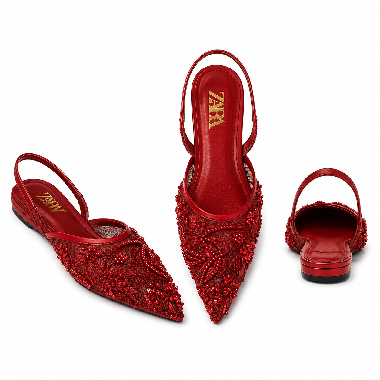 Luxe Embellished Mesh Slingback Flats