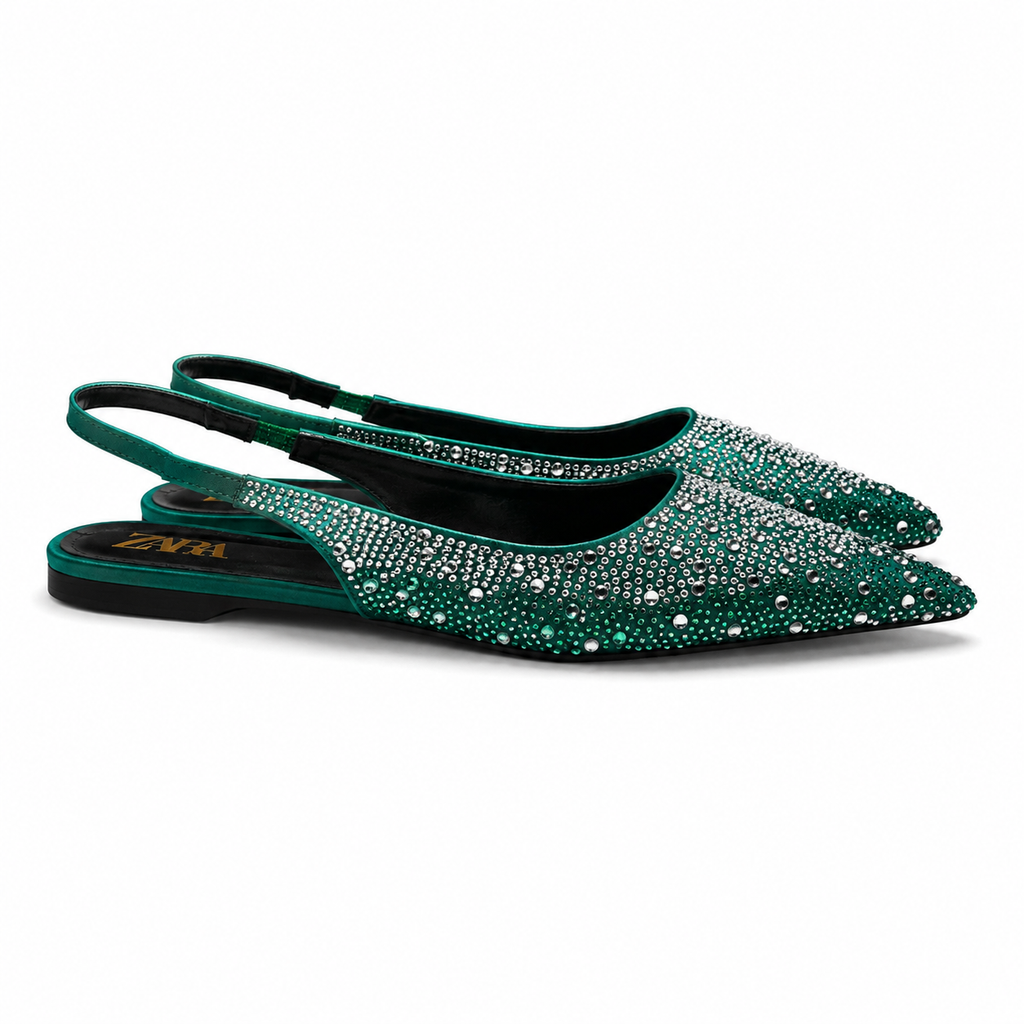 Zara Crystal Embellished Slingback Flats