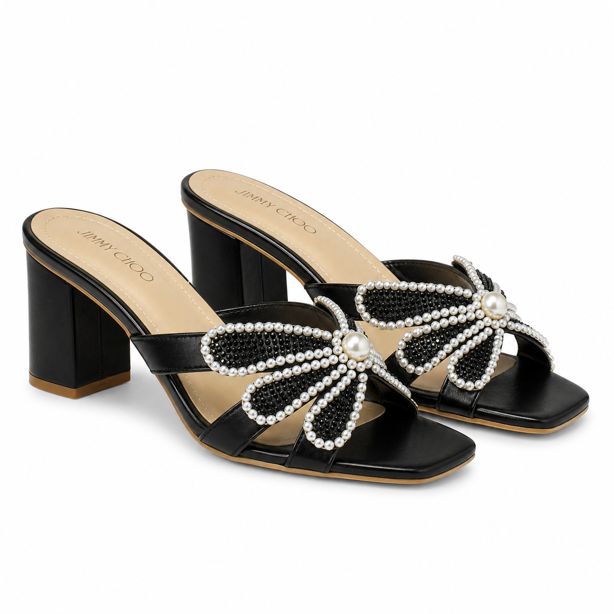 Jimmy Choo Pearl&Crystal Embellished Block Heels
