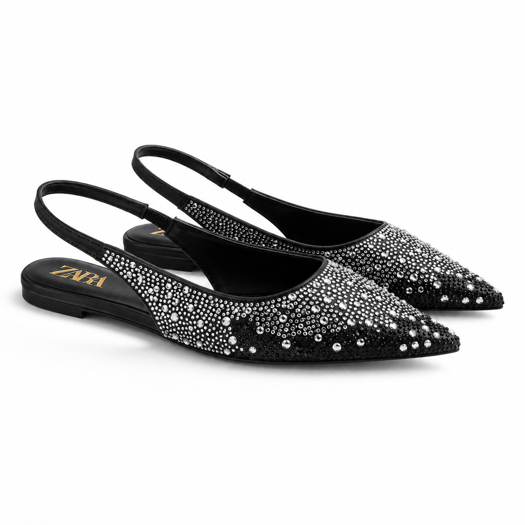 Zara Crystal Embellished Slingback Flats