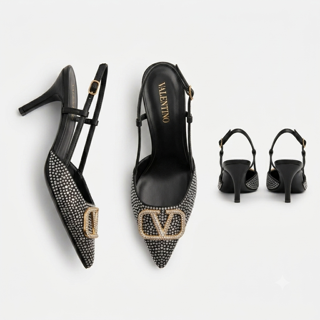 Valentino Garavani VLogo Crystal-Embellished Slingback Pumps