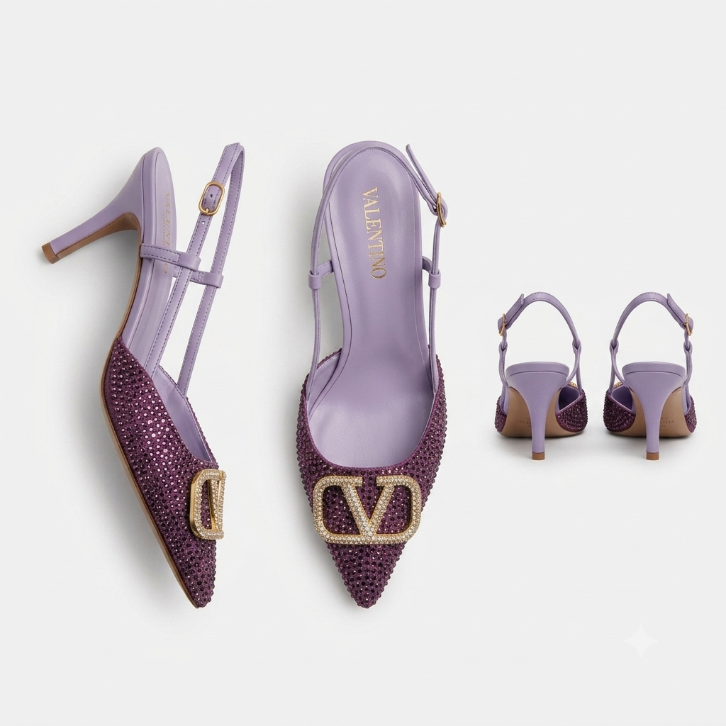 Valentino Garavani VLogo Crystal-Embellished Slingback Pumps