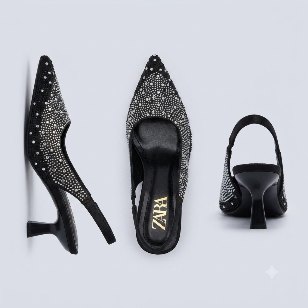 Zara Crystal-Embellished Pointed-Toe Slingback Heels