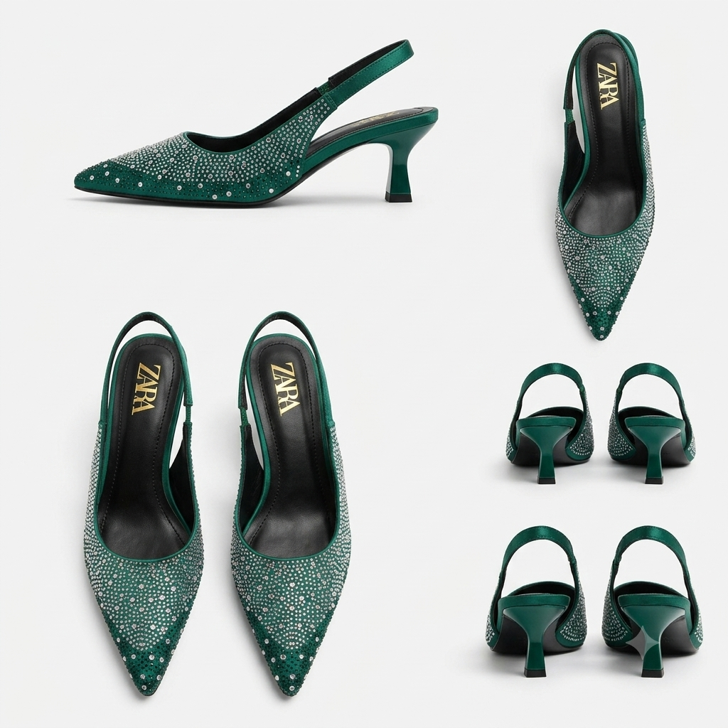 Zara Crystal-Embellished Pointed-Toe Slingback Heels