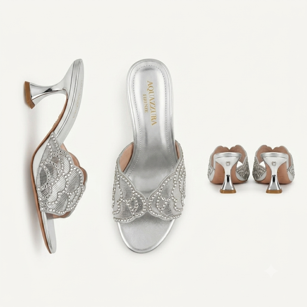 Aquazzura Crystal-Embellished Mesh Mule Sandals Heels