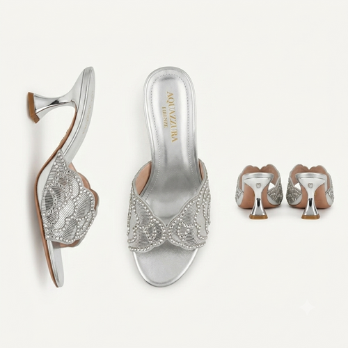 Aquazzura Crystal-Embellished Mesh Mule Sandals Heels