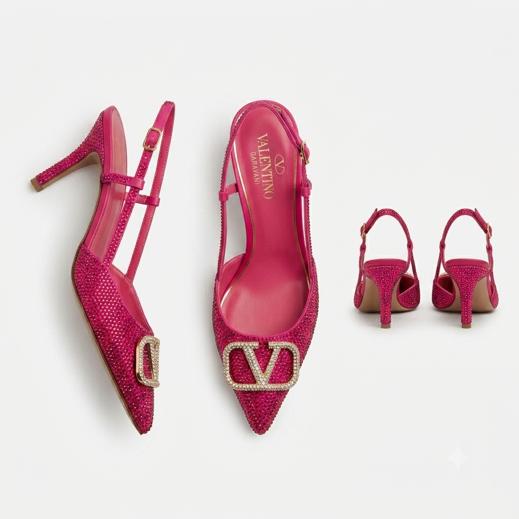 Valentino Garavani VLogo Crystal-Embellished Slingback Pumps