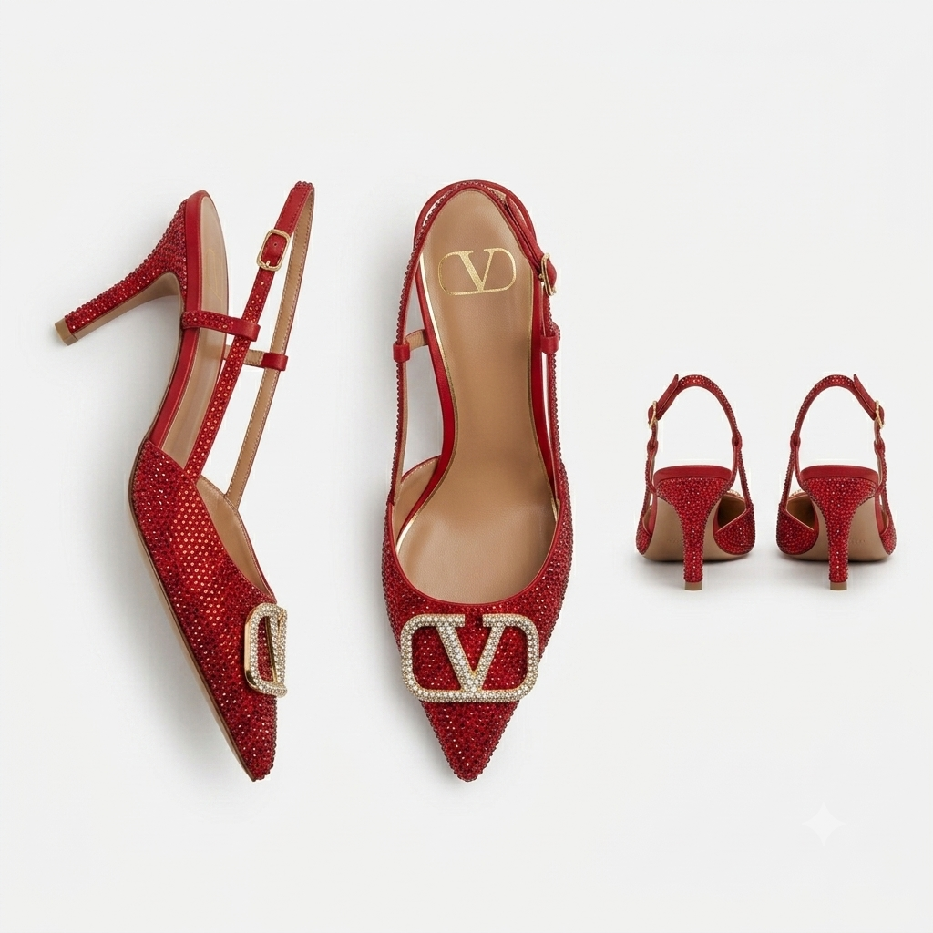Valentino Garavani VLogo Crystal-Embellished Slingback Pumps