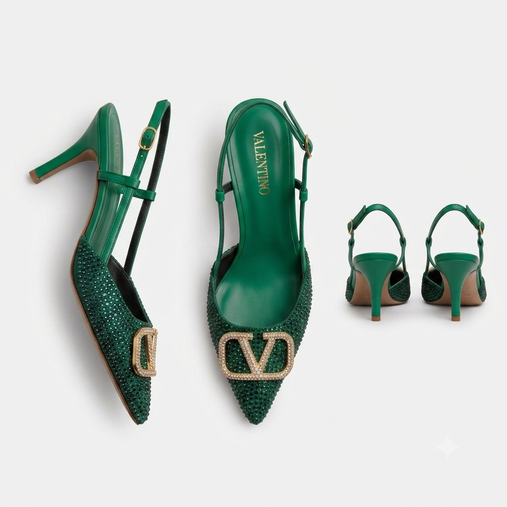 Valentino Garavani VLogo Crystal-Embellished Slingback Pumps