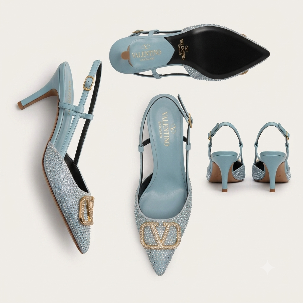 Valentino Garavani VLogo Crystal-Embellished Slingback Pumps
